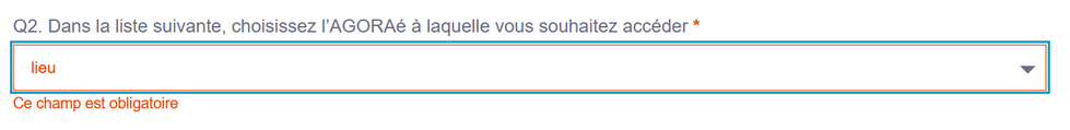 Question 2 : liste déroulante pour choisir son AGORAé