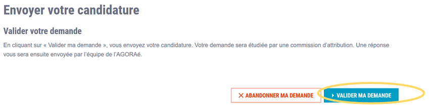 Bouton Valider ma demande en bas du dossier